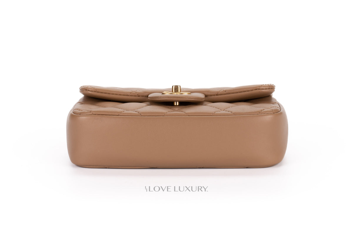 Chanel Mini Rectangular Bag Beige Lambskin Light Gold Hardware - view 6