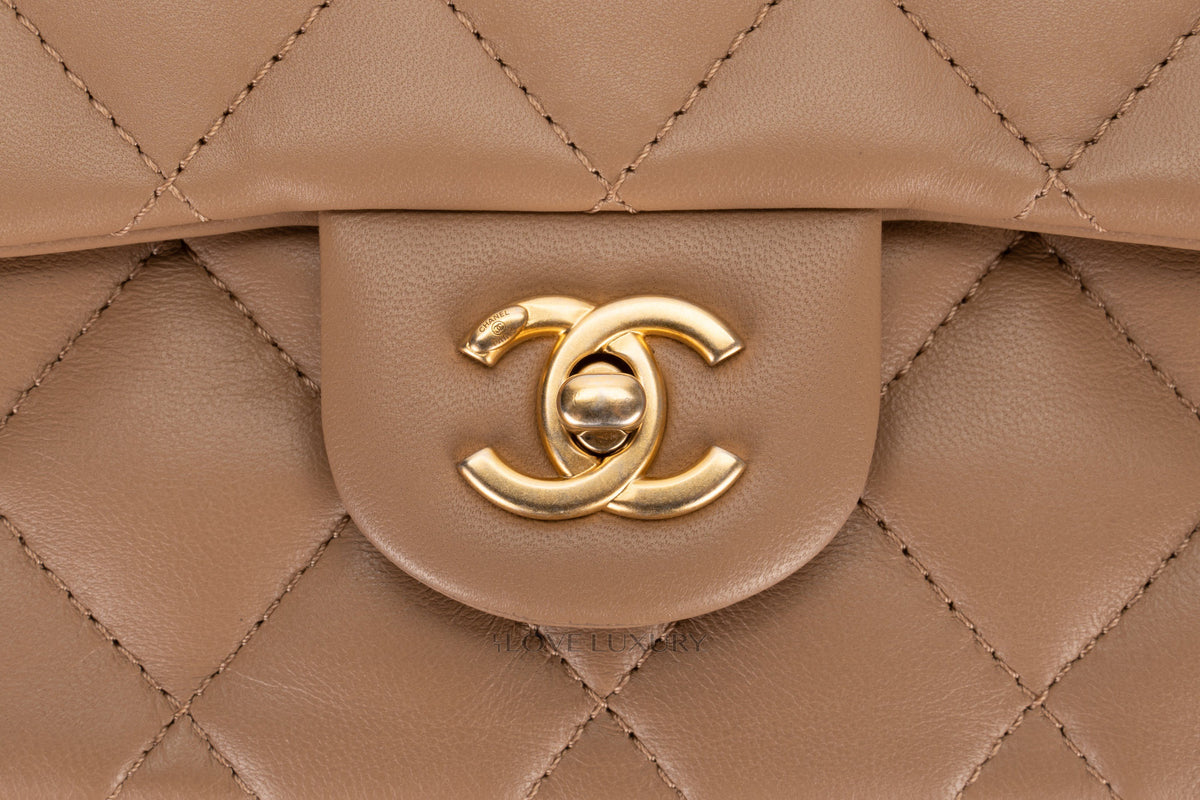 Chanel Mini Rectangular Bag Beige Lambskin Light Gold Hardware - view 7
