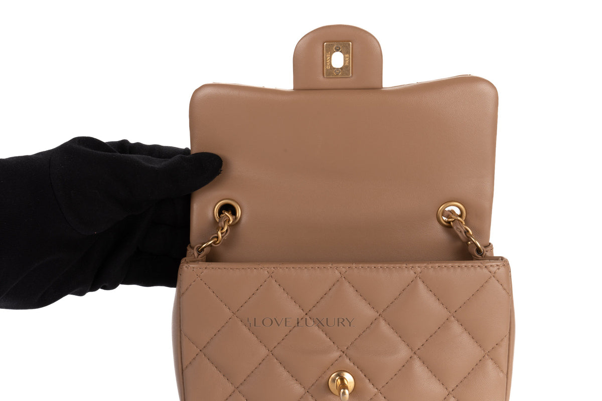 Chanel Mini Rectangular Bag Beige Lambskin Light Gold Hardware - view 8