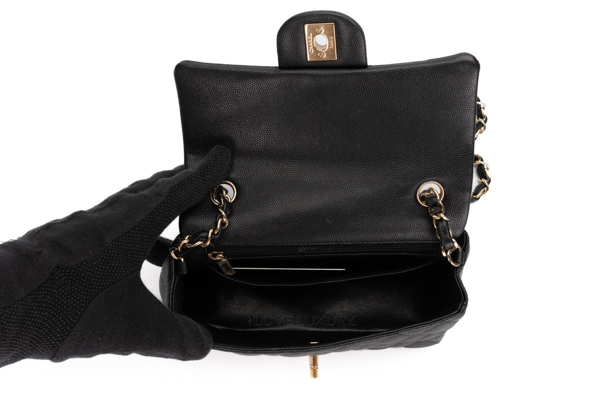 Chanel Mini Rectangular Bag Black Caviar Gold Hardware - view 10