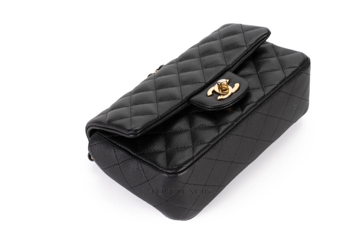 Chanel Mini Rectangular Bag Black Caviar Gold Hardware - view 11