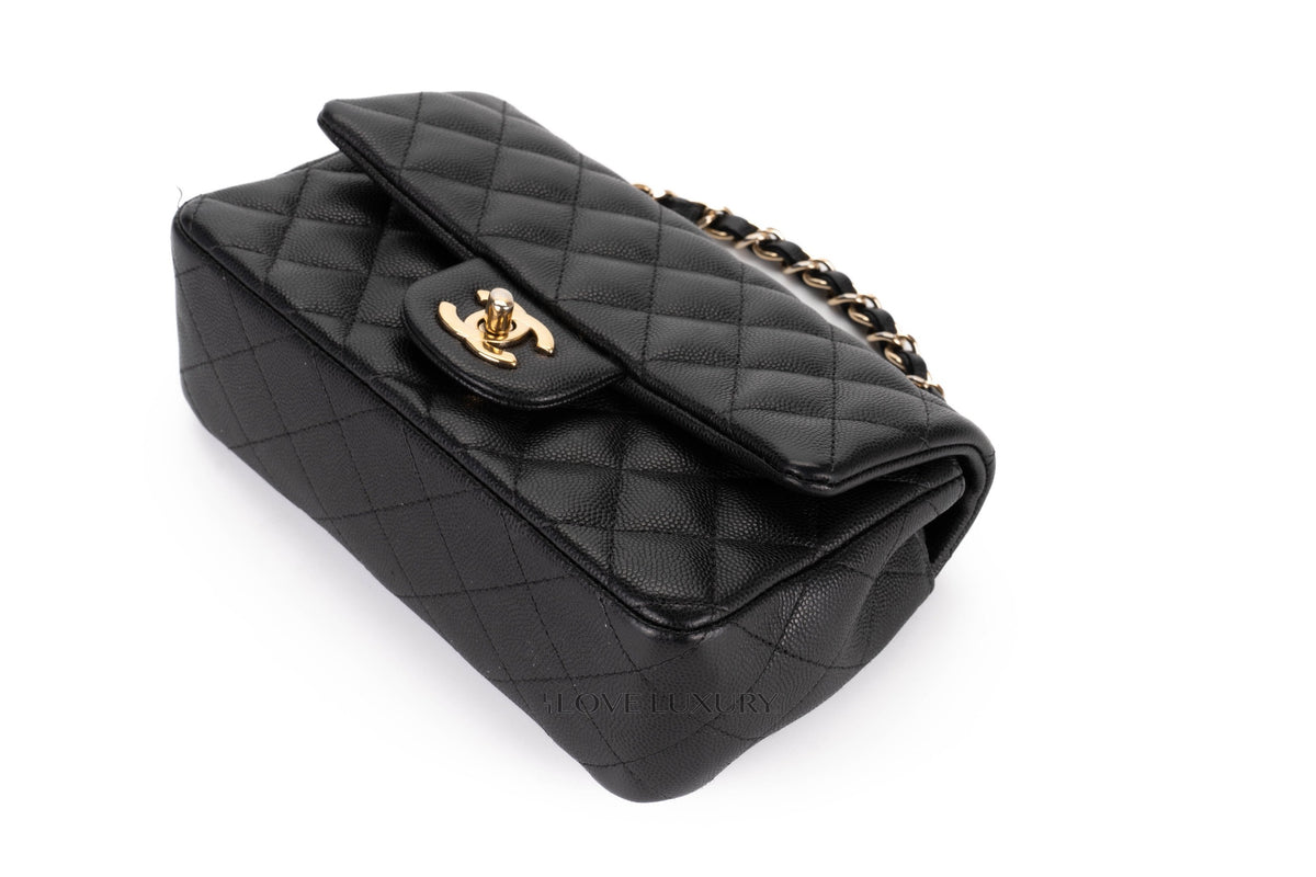 Chanel Mini Rectangular Bag Black Caviar Gold Hardware - view 12
