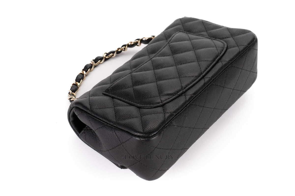 Chanel Mini Rectangular Bag Black Caviar Gold Hardware - view 13