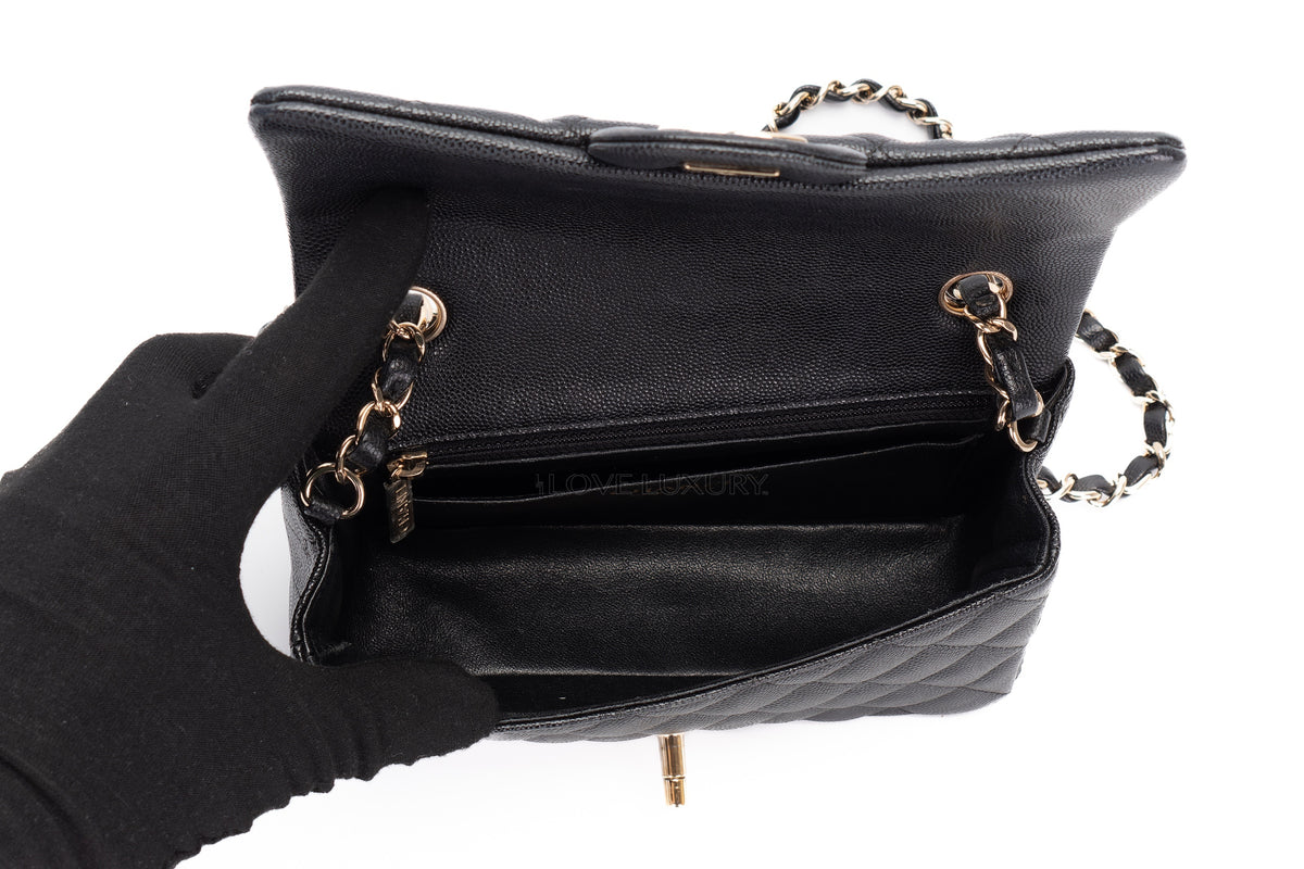 Chanel Mini Rectangular Bag Black Caviar Gold Hardware - view 10