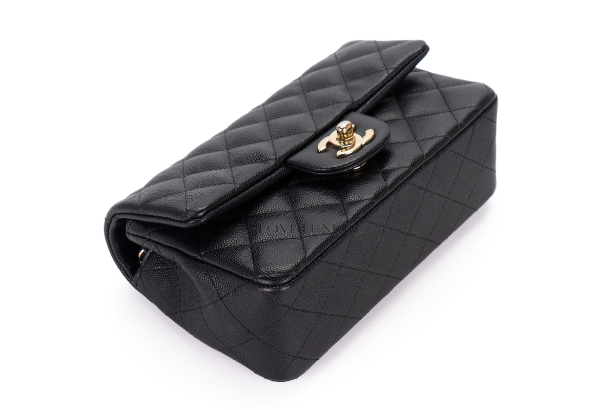 Chanel Mini Rectangular Bag Black Caviar Gold Hardware - view 11