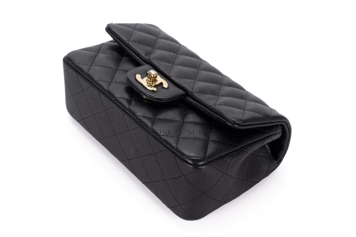 Chanel Mini Rectangular Bag Black Caviar Gold Hardware - view 12