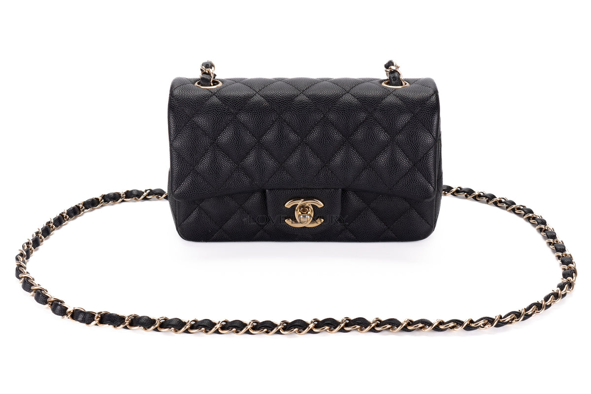 Chanel Mini Rectangular Bag Black Caviar Gold Hardware - view 8