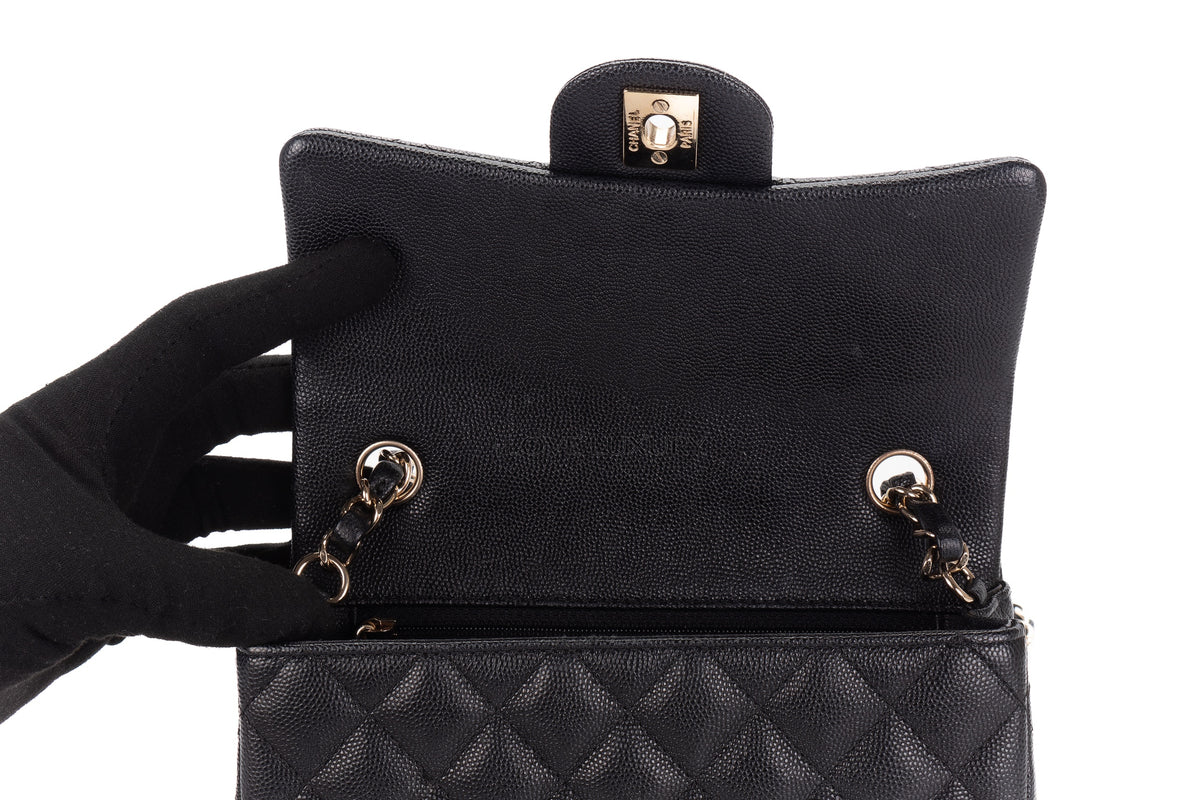 Chanel Mini Rectangular Bag Black Caviar Gold Hardware - view 9