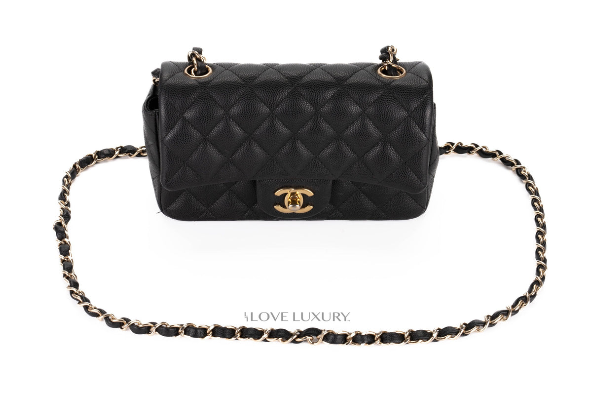 Chanel Mini Rectangular Bag Black Caviar Gold Hardware - view 8