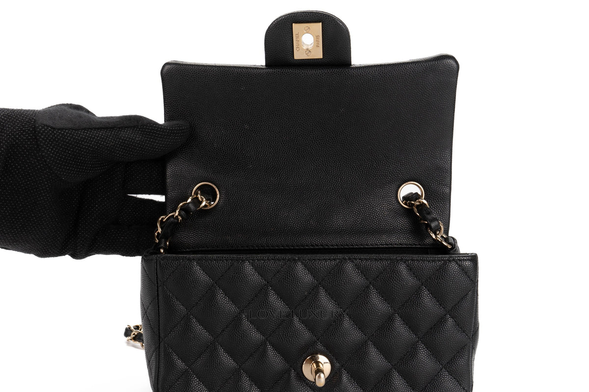 Chanel Mini Rectangular Bag Black Caviar Gold Hardware - view 9