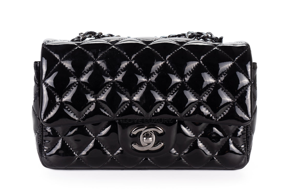 Chanel Mini Rectangular Bag Black Patent Silver Hardware - view 1
