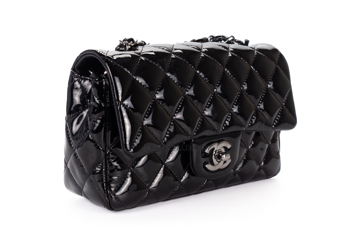 Chanel Mini Rectangular Bag Black Patent Silver Hardware - view 2
