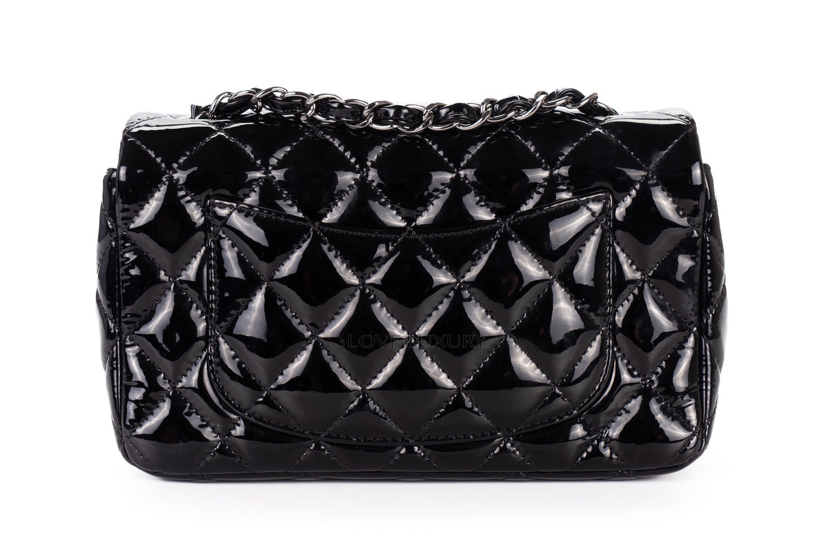 Chanel Mini Rectangular Bag Black Patent Silver Hardware - view 3