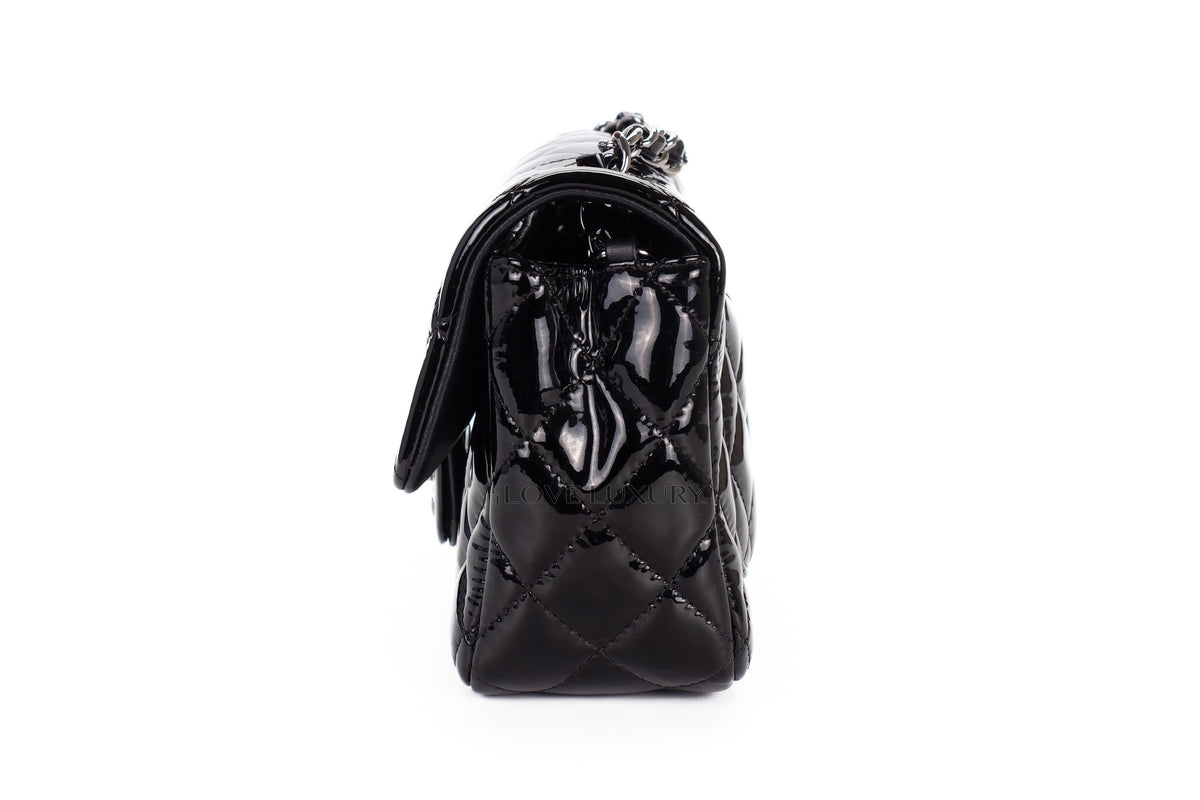 Chanel Mini Rectangular Bag Black Patent Silver Hardware - view 4