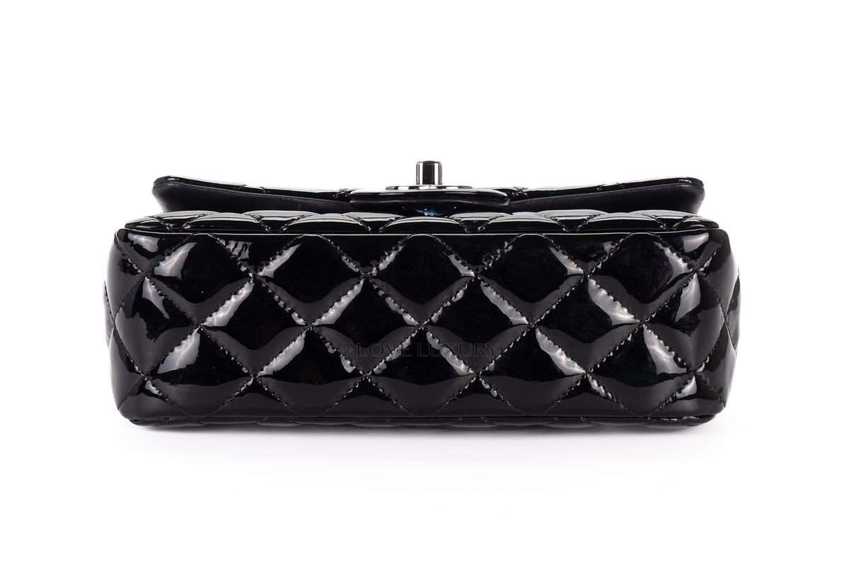 Chanel Mini Rectangular Bag Black Patent Silver Hardware - view 6