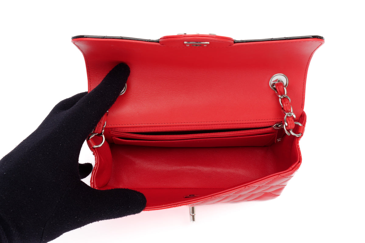 Chanel Mini Rectangular Bag Black/Red Patent Silver Hardware - view 10