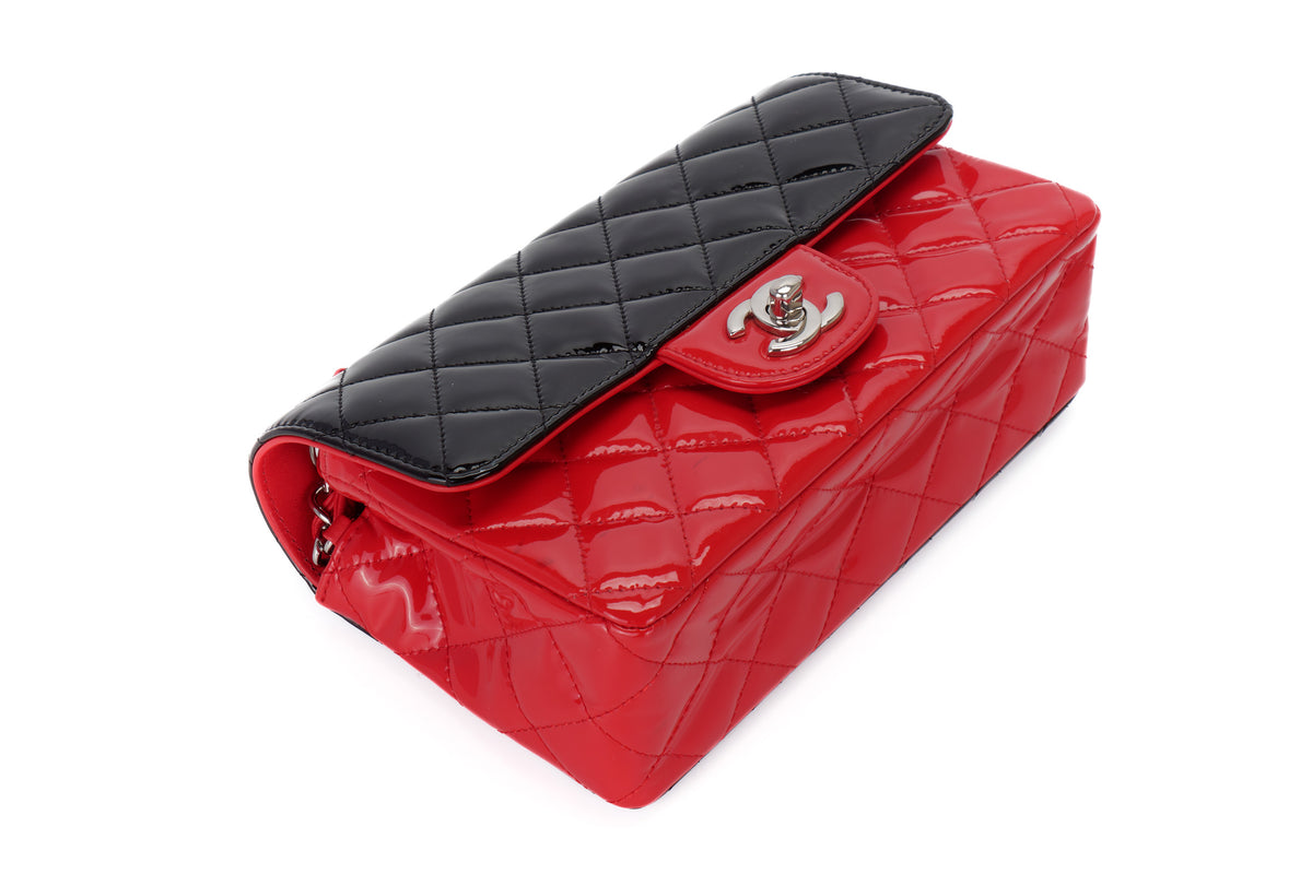 Chanel Mini Rectangular Bag Black/Red Patent Silver Hardware - view 11
