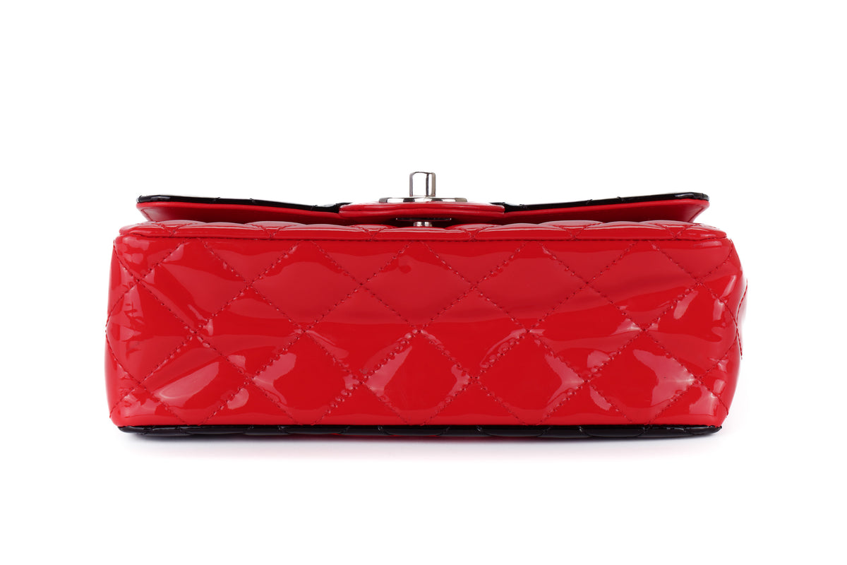 Chanel Mini Rectangular Bag Black/Red Patent Silver Hardware - view 6