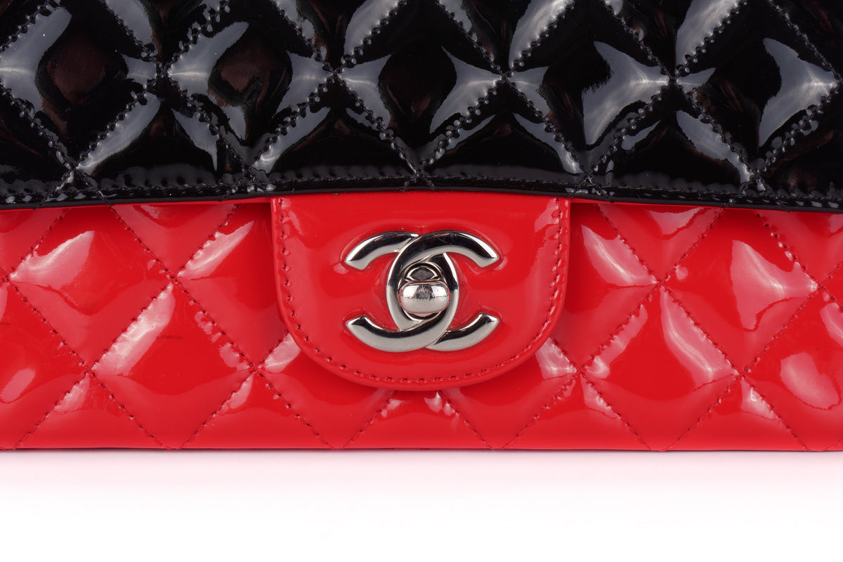 Chanel Mini Rectangular Bag Black/Red Patent Silver Hardware - view 7
