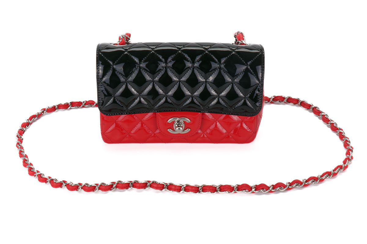 Chanel Mini Rectangular Bag Black/Red Patent Silver Hardware - view 8