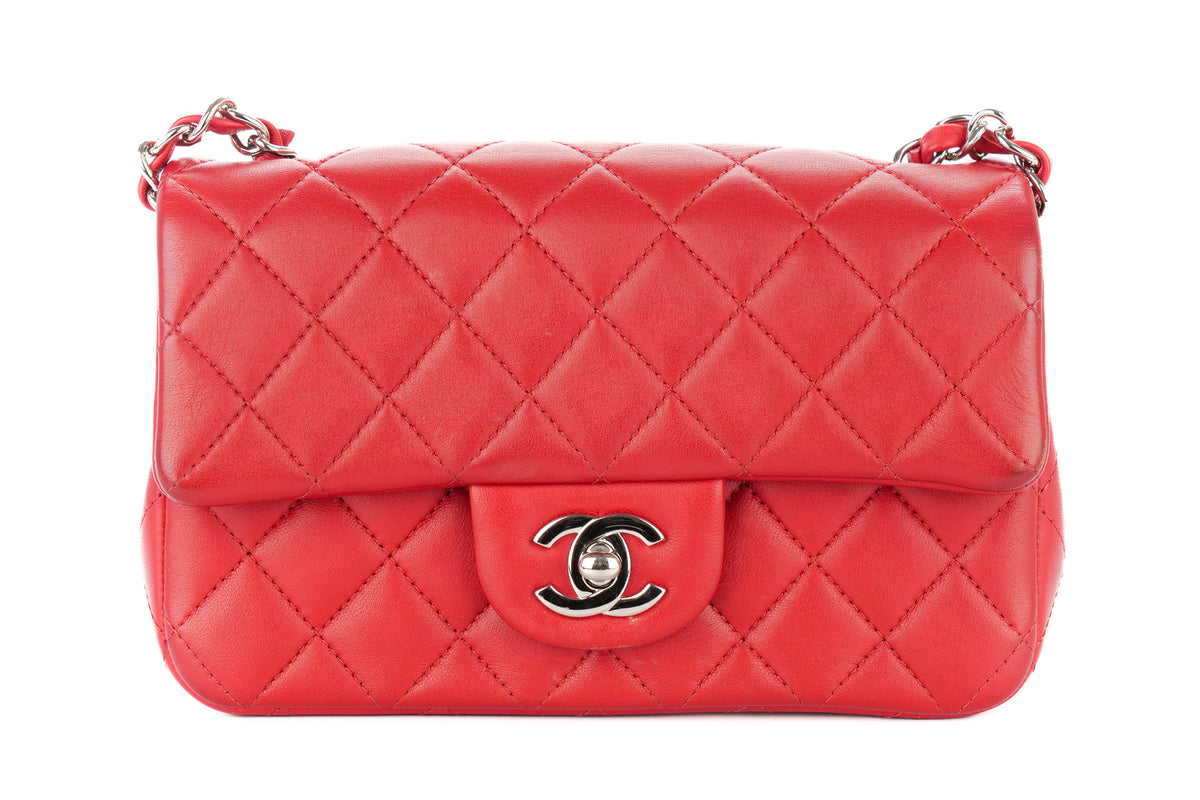 Chanel Mini Rectangular Classic Flap Quilted Red Lambskin Silver Hardware - view 1