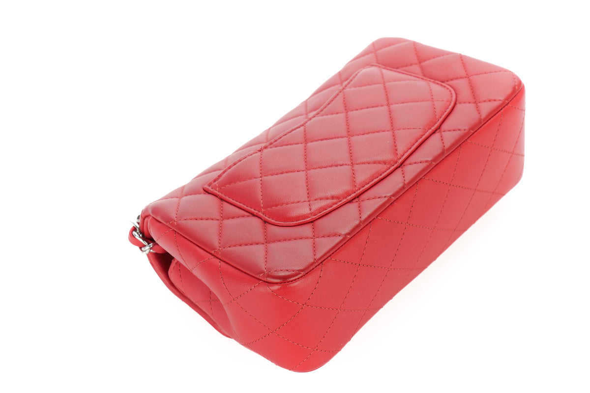 Chanel Mini Rectangular Classic Flap Quilted Red Lambskin Silver Hardware - view 13
