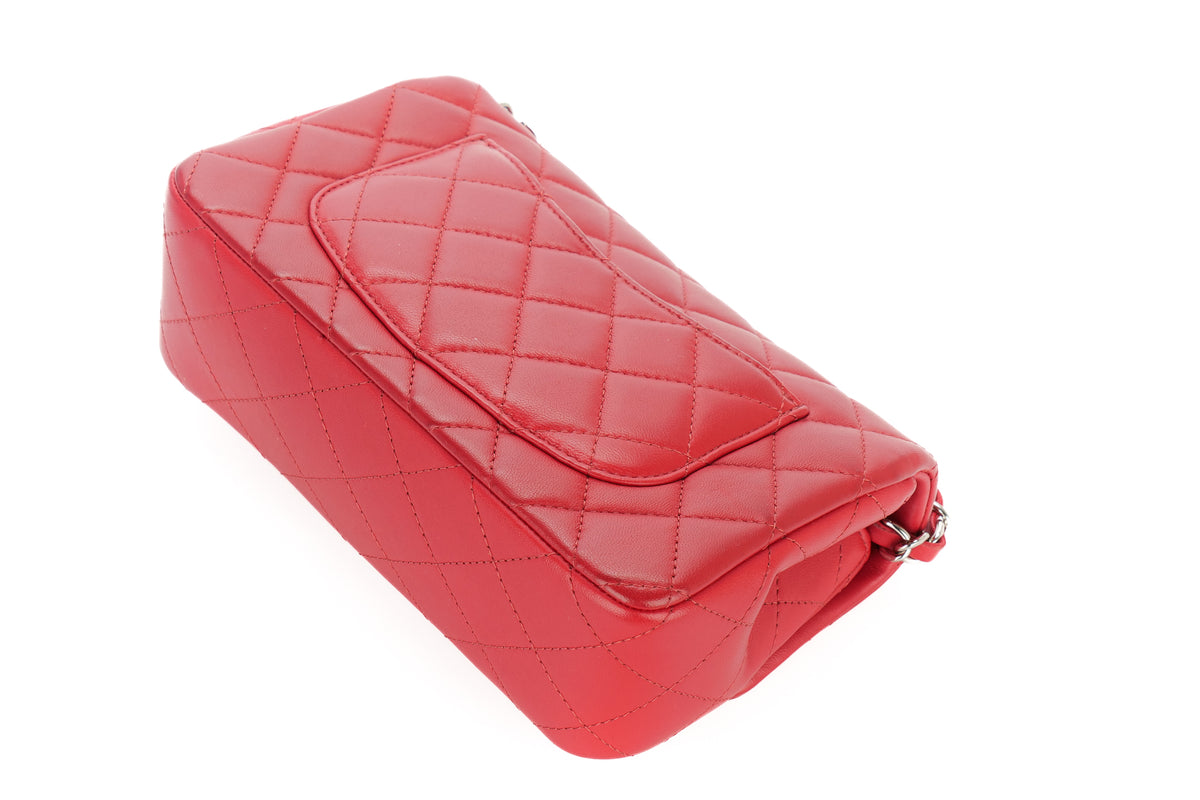 Chanel Mini Rectangular Classic Flap Quilted Red Lambskin Silver Hardware - view 14