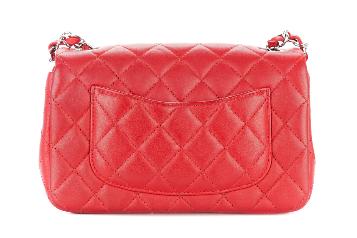 Chanel Mini Rectangular Classic Flap Quilted Red Lambskin Silver Hardware - view 3