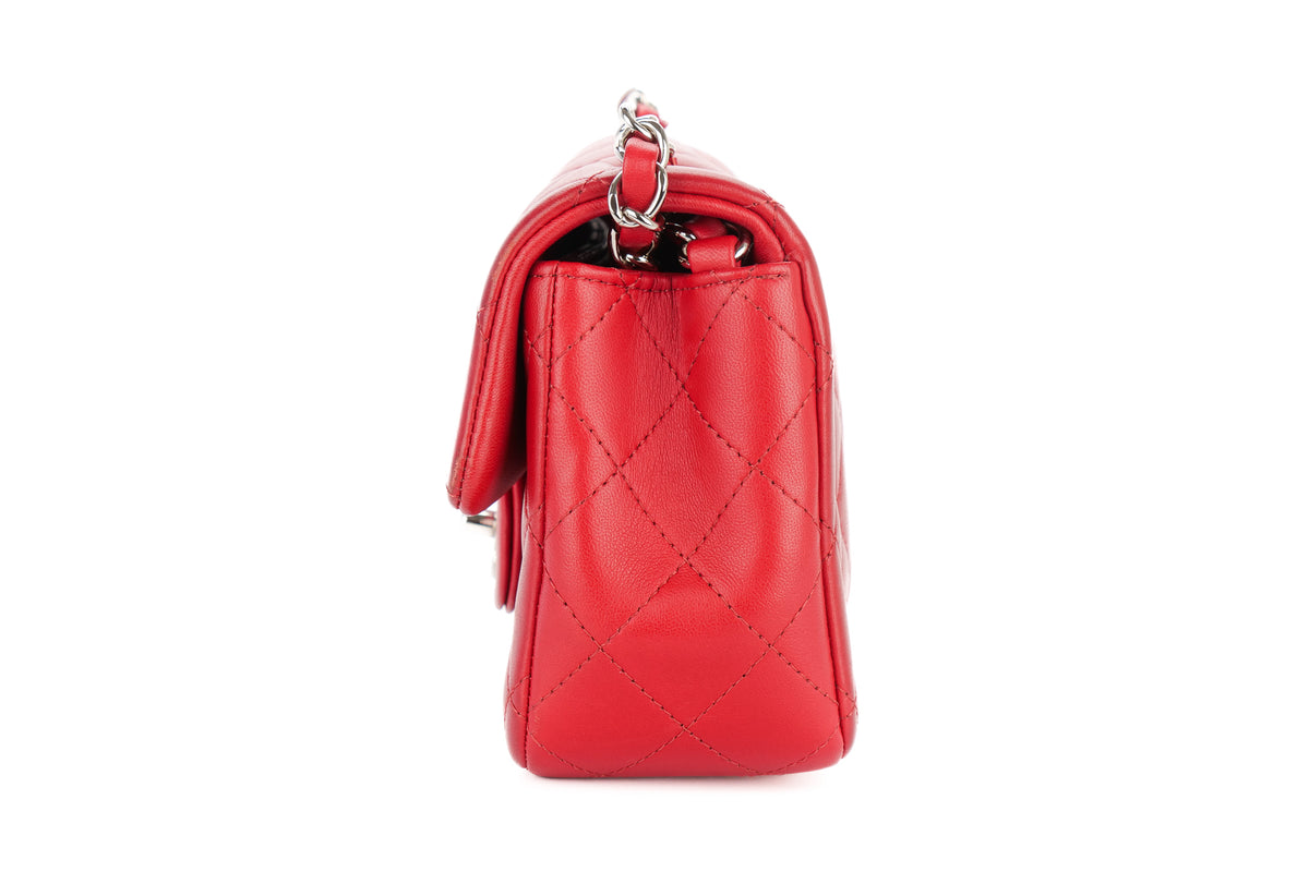 Chanel Mini Rectangular Classic Flap Quilted Red Lambskin Silver Hardware - view 4