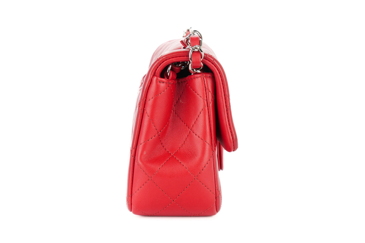Chanel Mini Rectangular Classic Flap Quilted Red Lambskin Silver Hardware - view 5
