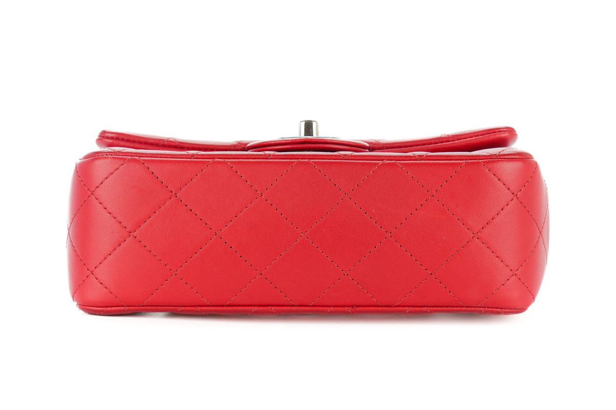 Chanel Mini Rectangular Classic Flap Quilted Red Lambskin Silver Hardware - view 6