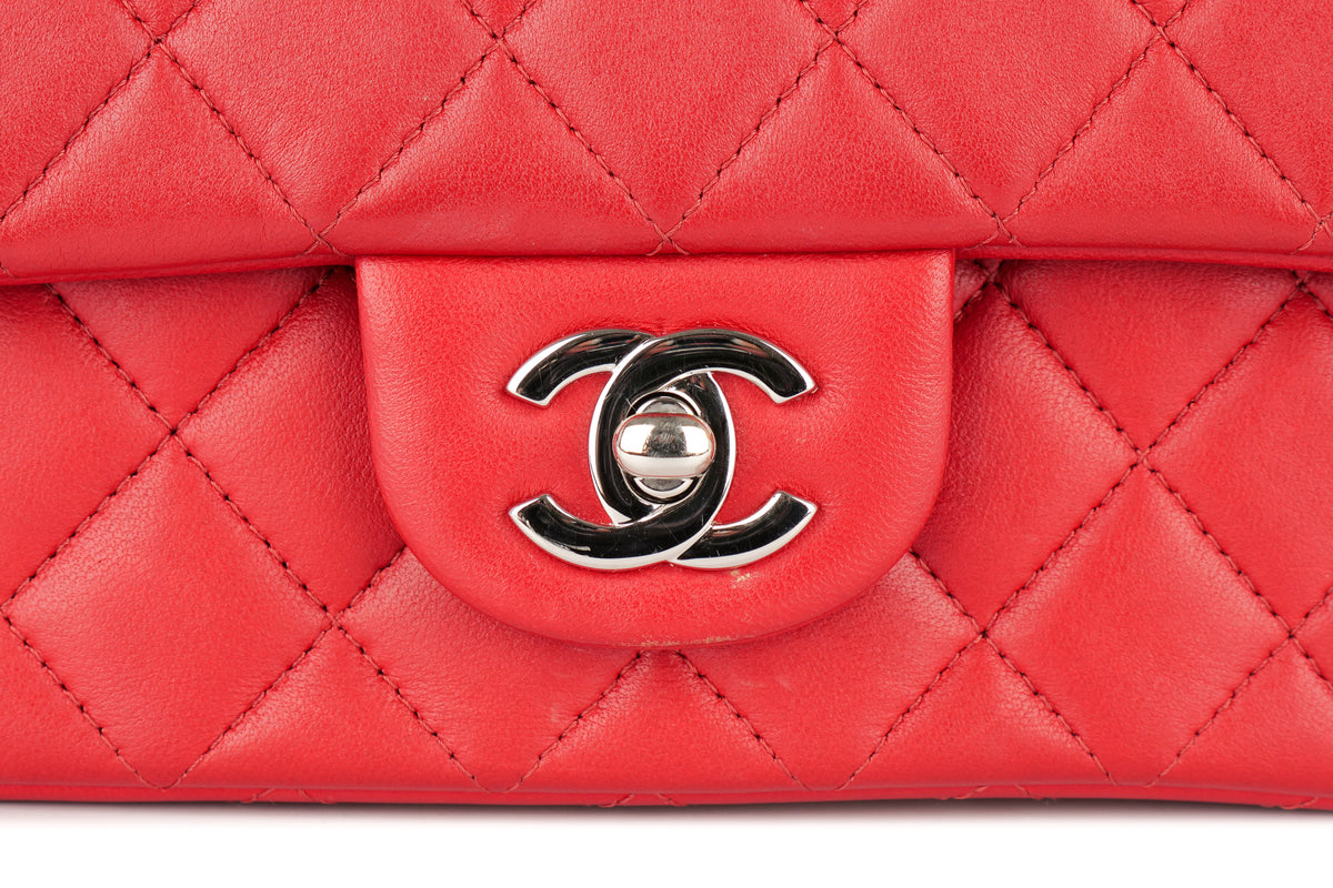 Chanel Mini Rectangular Classic Flap Quilted Red Lambskin Silver Hardware - view 7