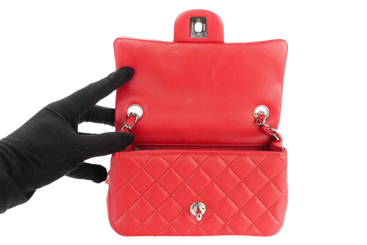 Chanel Mini Rectangular Classic Flap Quilted Red Lambskin Silver Hardware - view 9