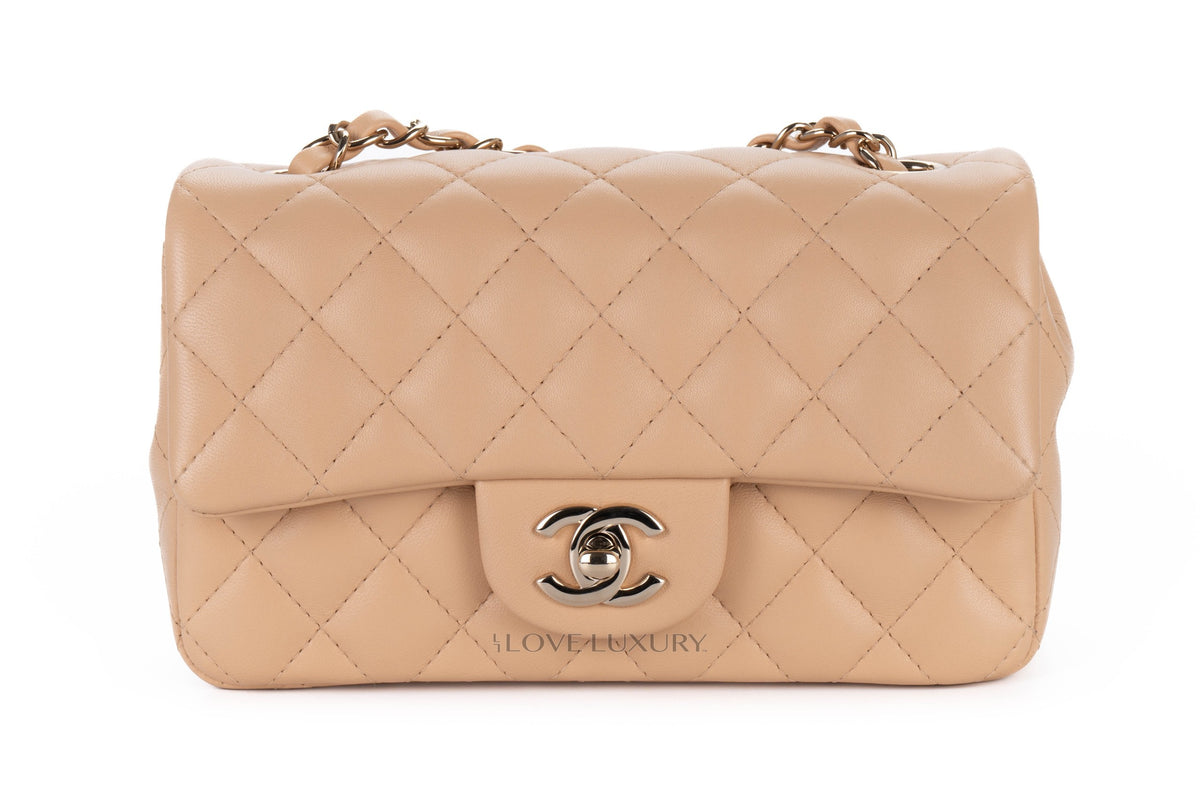 Chanel Mini Rectangular Flap Bag Beige Lambskin Light Gold Hardware - view 1