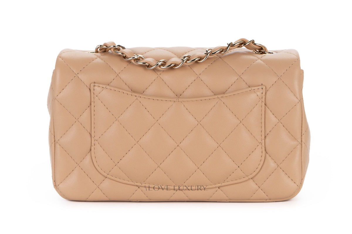 Chanel Mini Rectangular Flap Bag Beige Lambskin Light Gold Hardware - view 3
