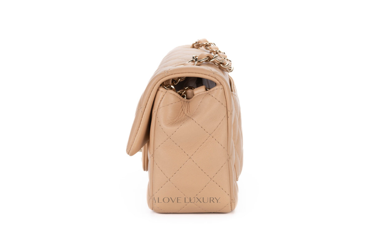 Chanel Mini Rectangular Flap Bag Beige Lambskin Light Gold Hardware - view 4