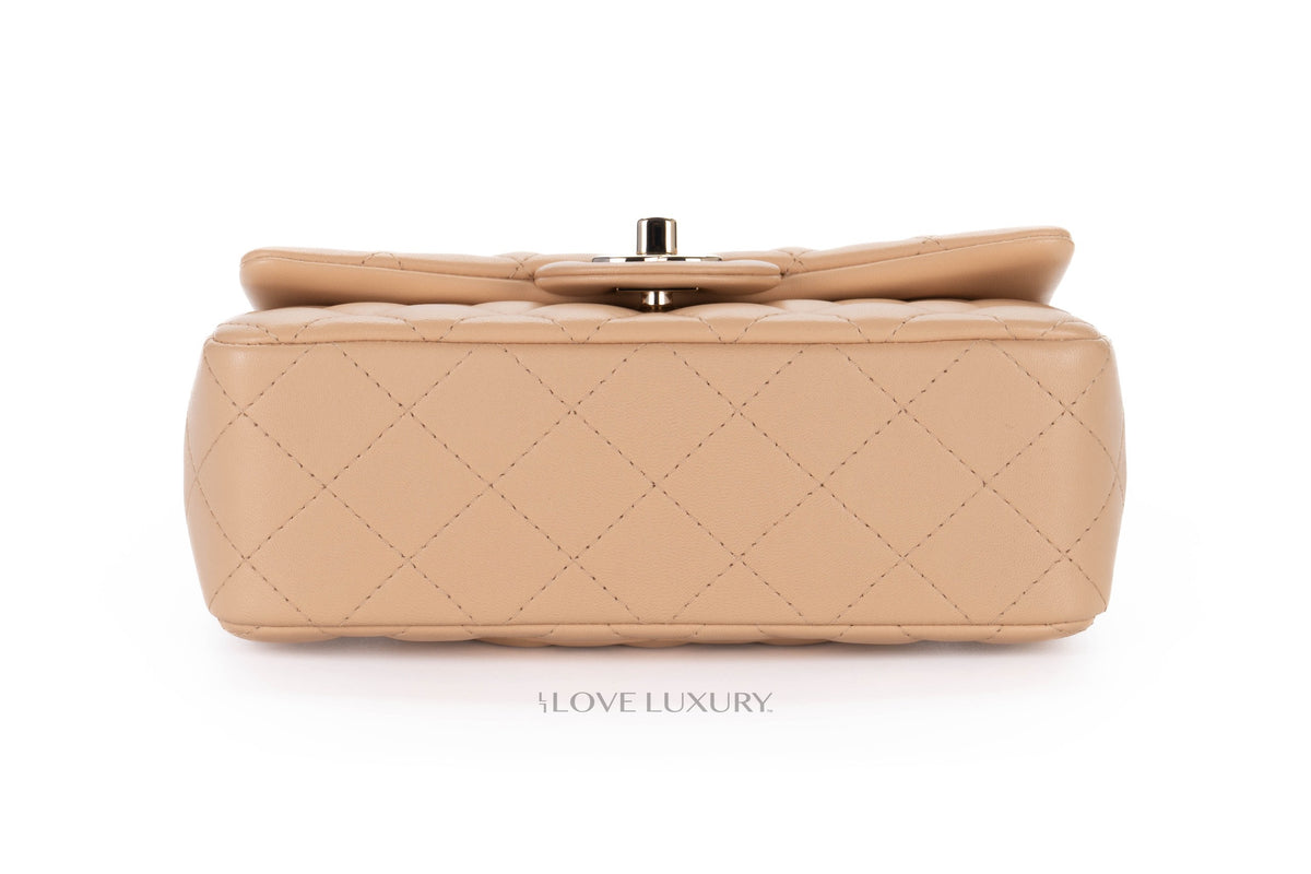 Chanel Mini Rectangular Flap Bag Beige Lambskin Light Gold Hardware - view 6