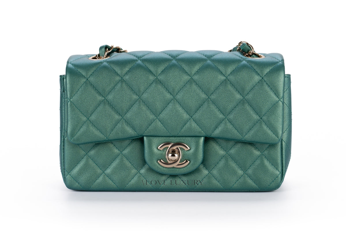 Chanel Mini Rectangular Single Flap Metallic Green Champagne Hardware - view 1