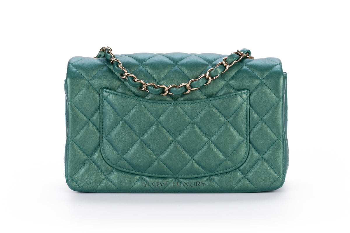 Chanel Mini Rectangular Single Flap Metallic Green Champagne Hardware - view 3