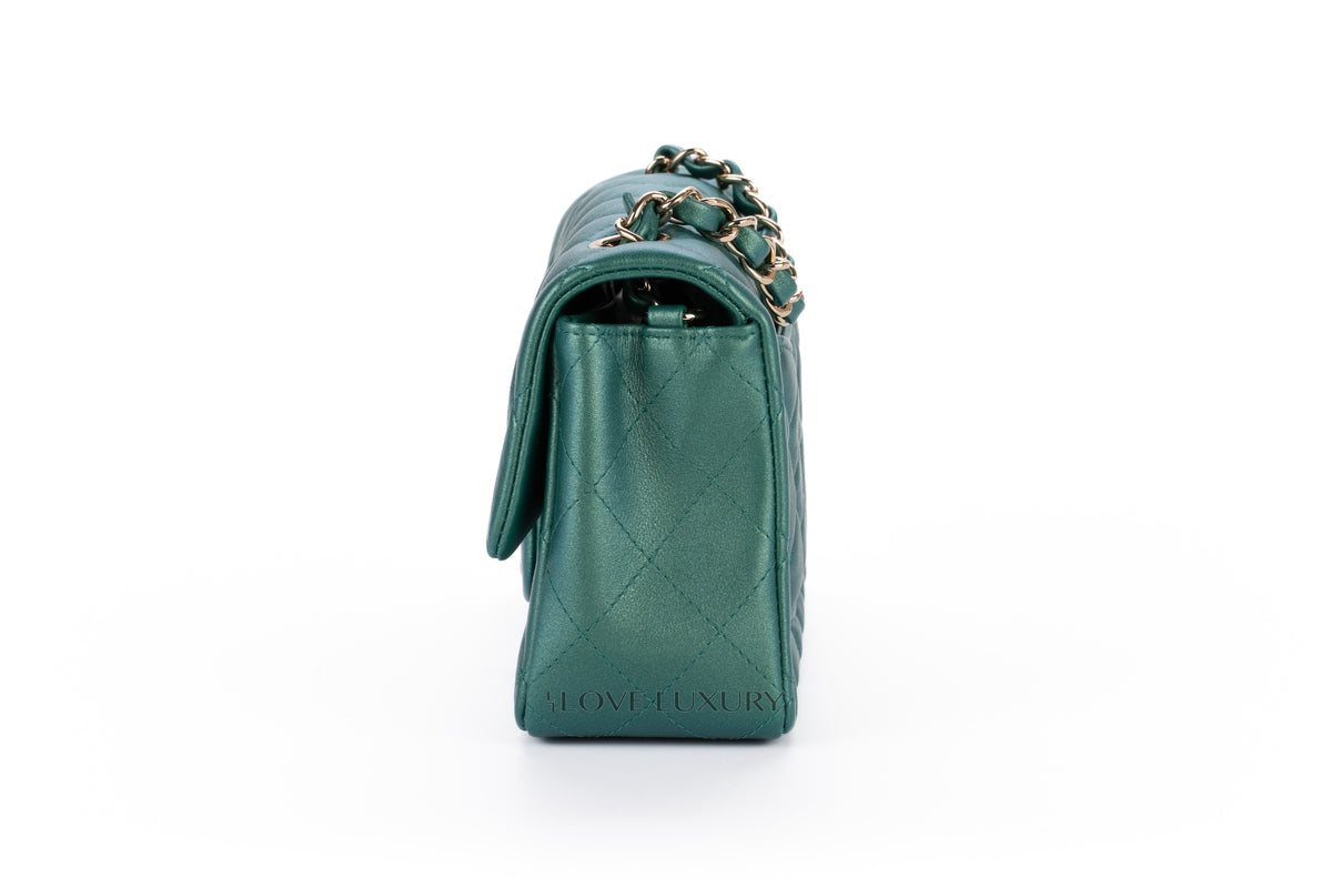 Chanel Mini Rectangular Single Flap Metallic Green Champagne Hardware - view 4