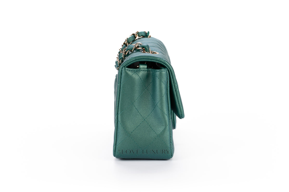 Chanel Mini Rectangular Single Flap Metallic Green Champagne Hardware - view 5