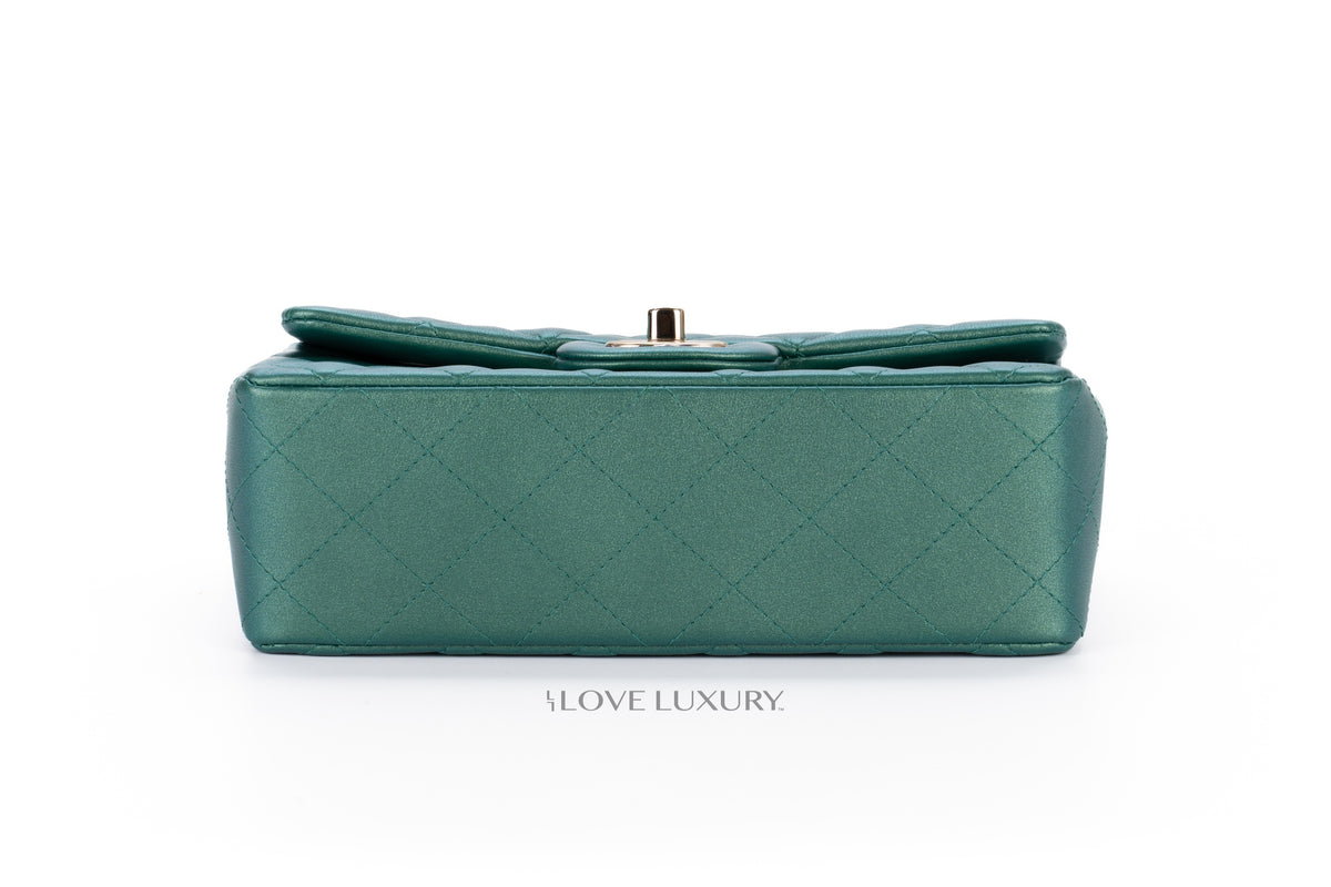 Chanel Mini Rectangular Single Flap Metallic Green Champagne Hardware - view 6