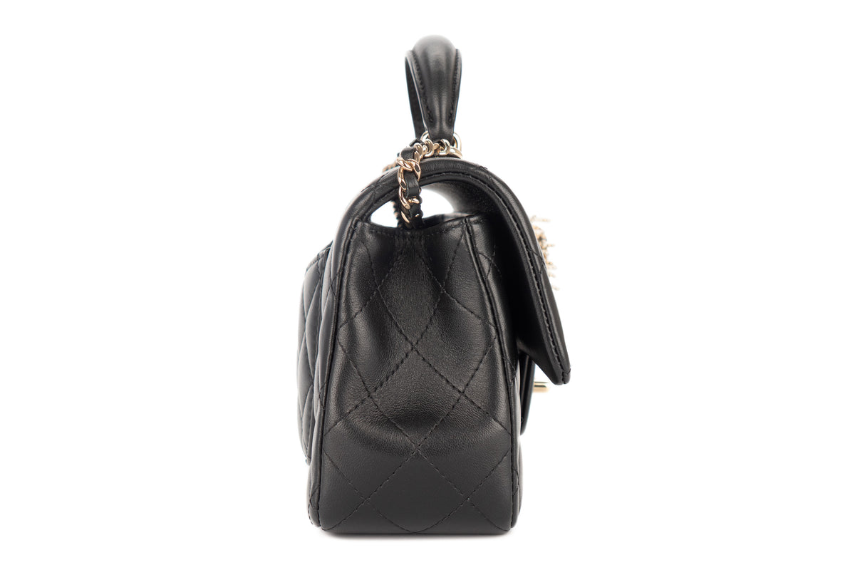 Chanel Mini Rectangular Bag Quilted Top Handle Pearl Crystal Lion Charm Black Lambskin Champagne Hardware - view 5