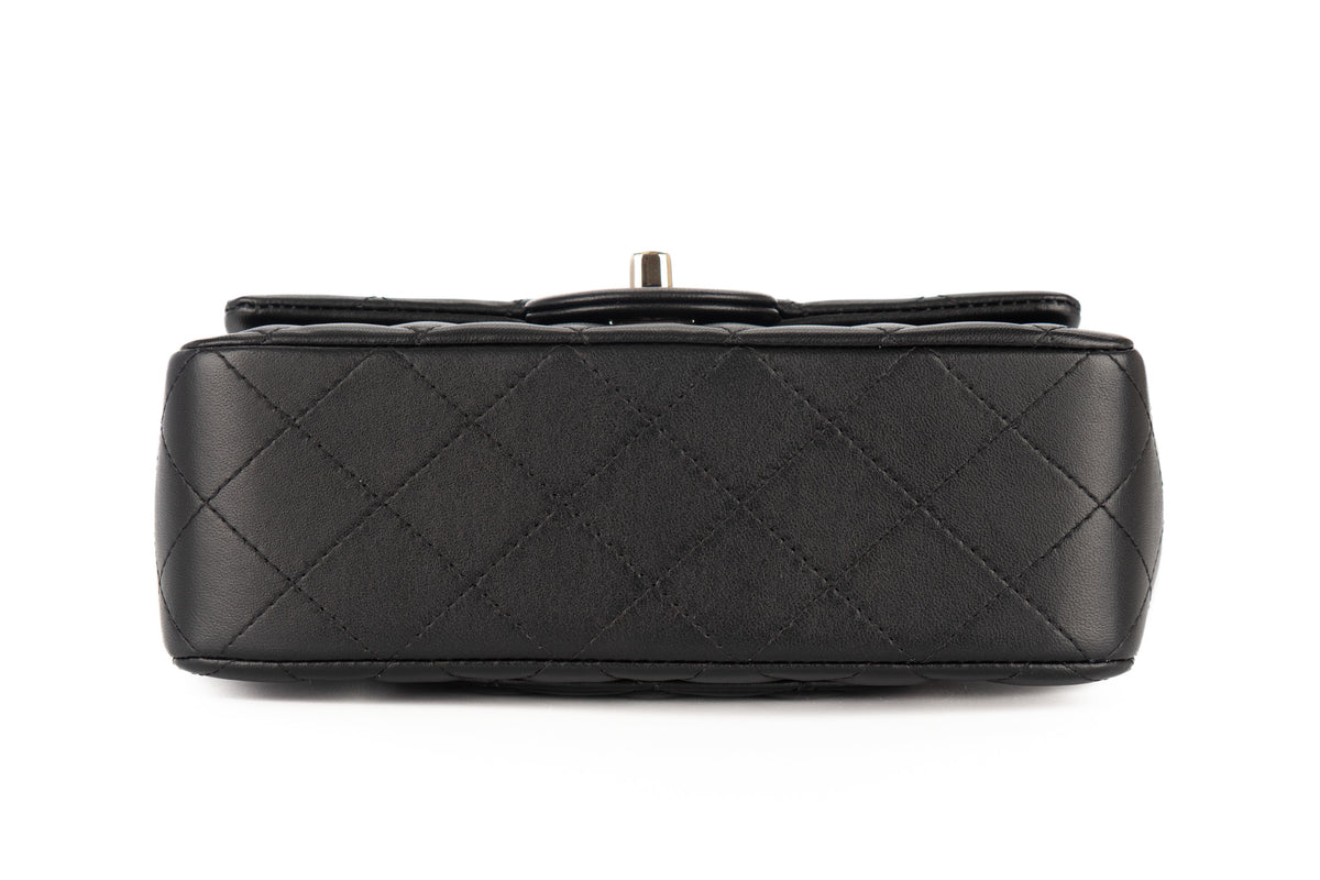 Chanel Mini Rectangular Bag Quilted Top Handle Pearl Crystal Lion Charm Black Lambskin Champagne Hardware - view 6