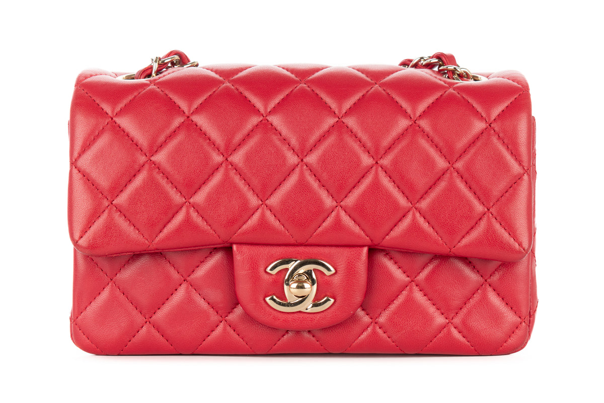 Chanel Mini Rectangular Bag Red Lambskin Silver Hardware - view 1