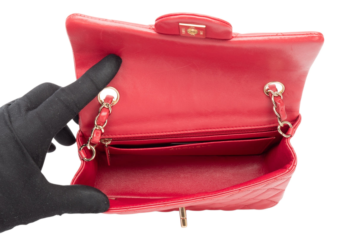 Chanel Mini Rectangular Bag Red Lambskin Silver Hardware - view 10