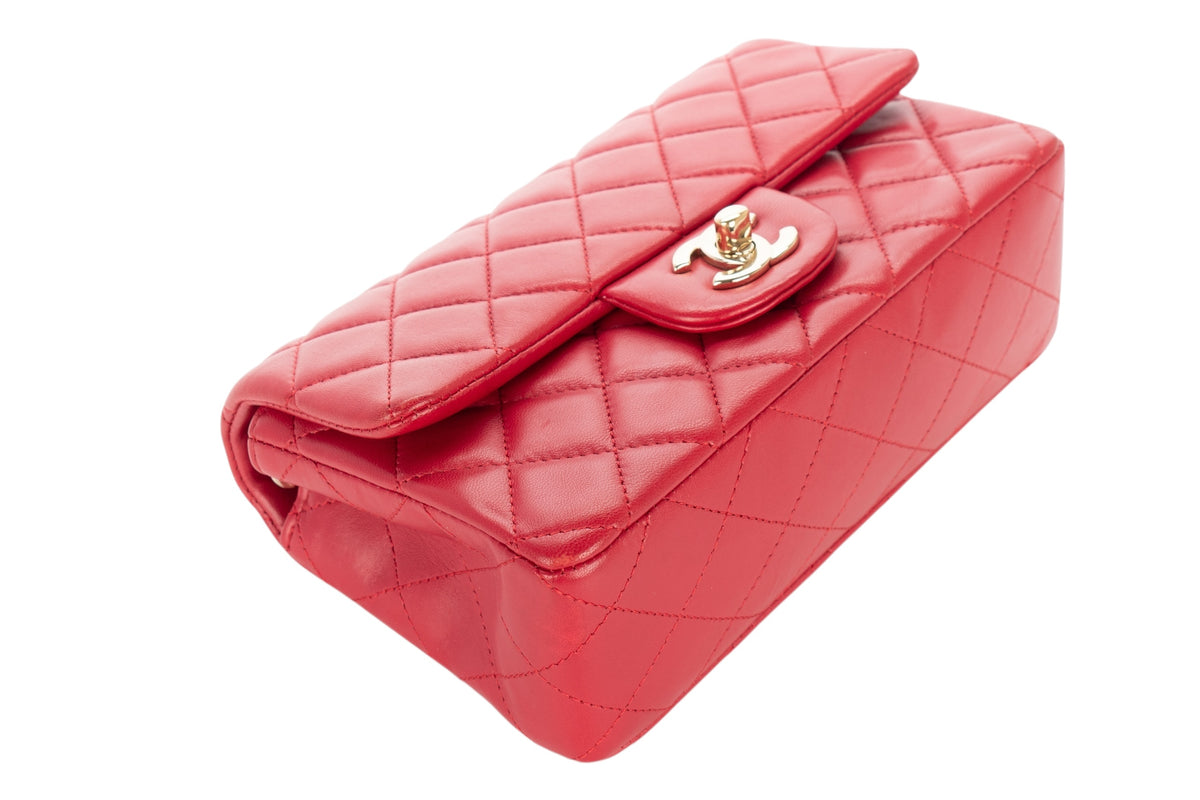 Chanel Mini Rectangular Bag Red Lambskin Silver Hardware - view 11