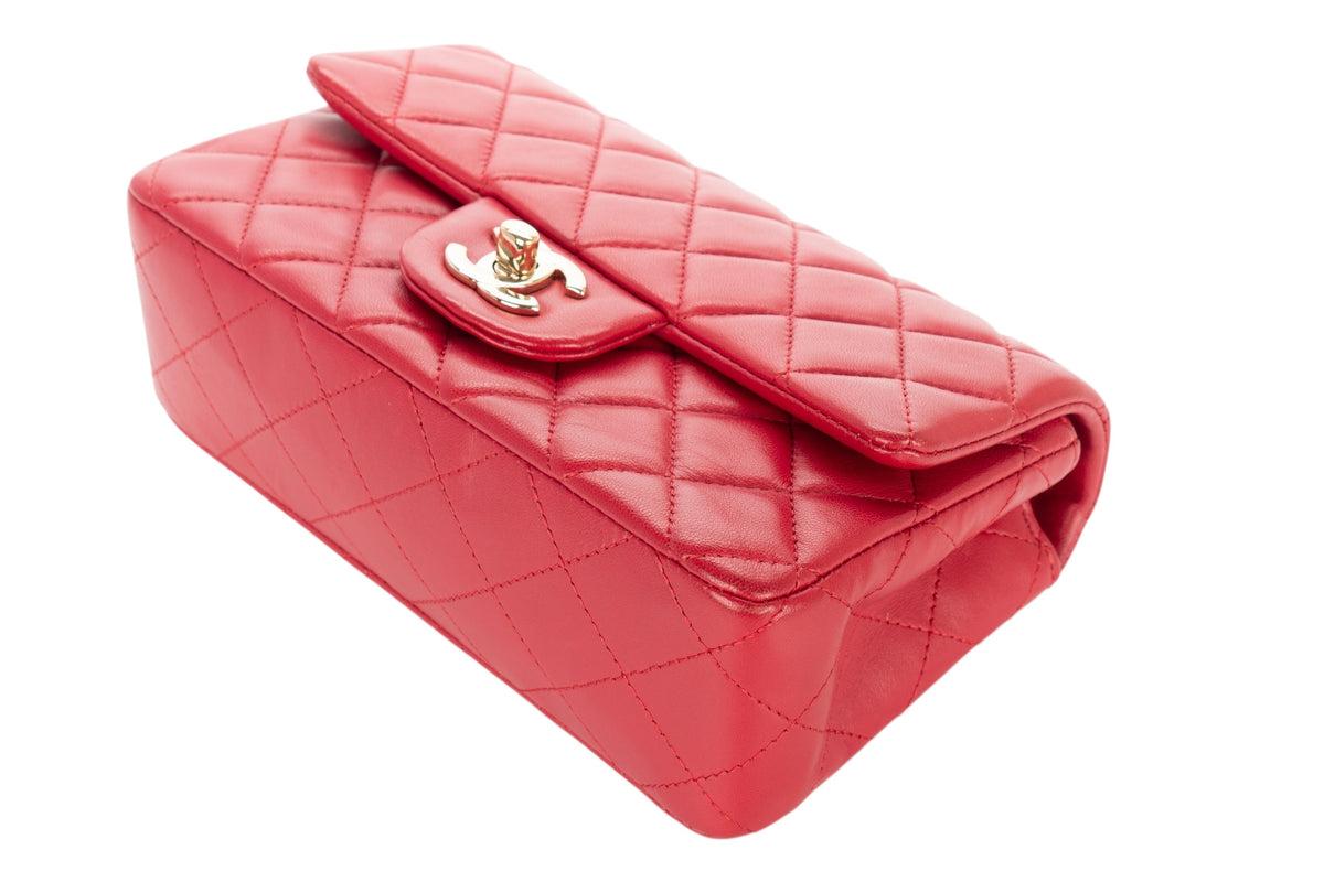 Chanel Mini Rectangular Bag Red Lambskin Silver Hardware - view 12