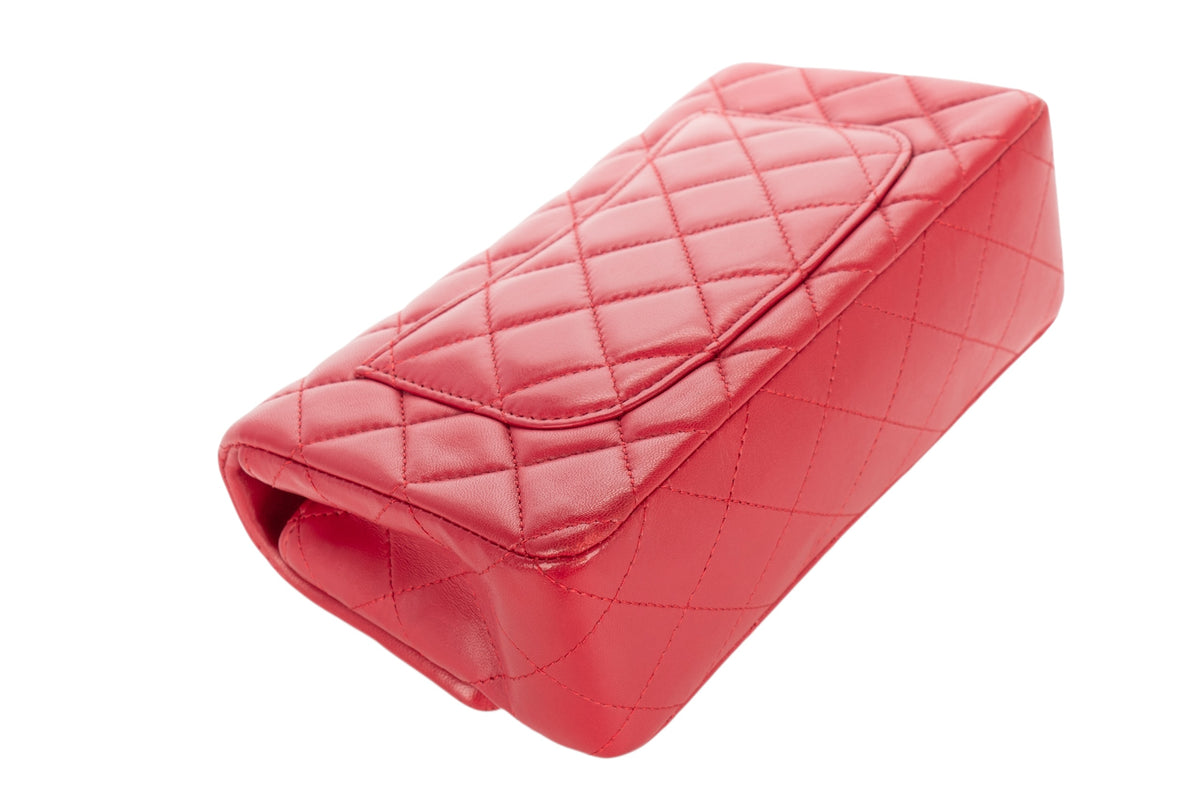Chanel Mini Rectangular Bag Red Lambskin Silver Hardware - view 13