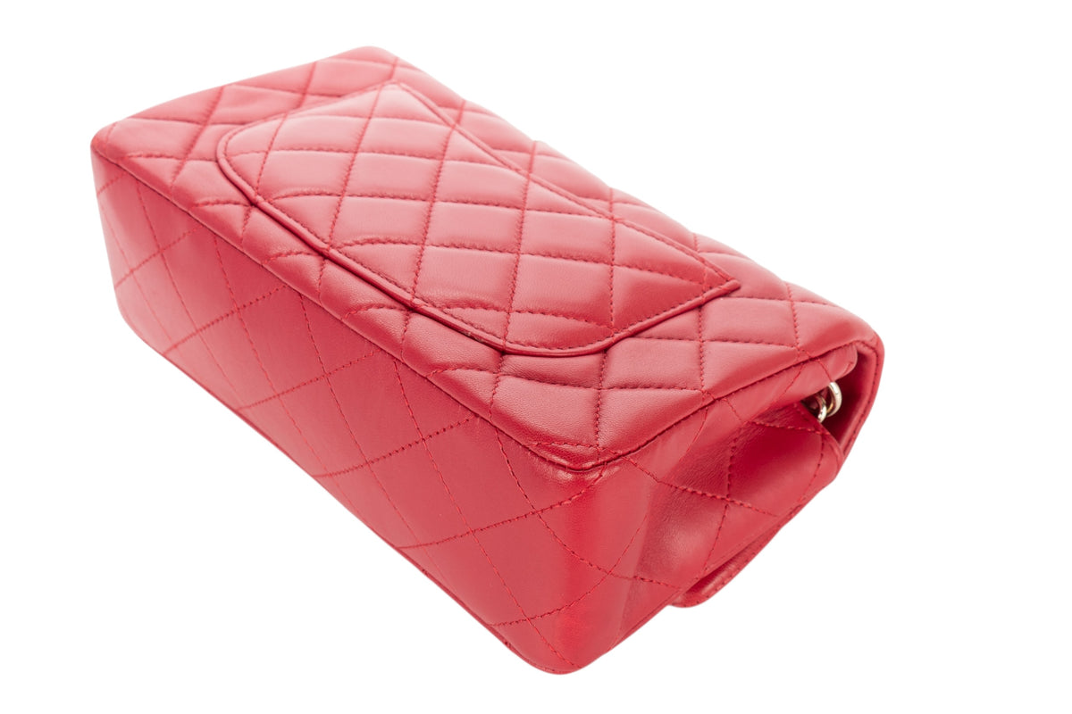 Chanel Mini Rectangular Bag Red Lambskin Silver Hardware - view 14